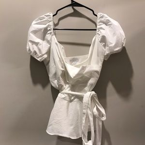 White NY&CO L peplum tie waist top with scoop back